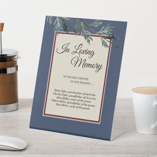 Signe De Table Mariage D'Hiver Bleu Pin En Mémoire D'Amour (In SItu)