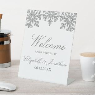 Signe De Table Mariage d'hiver Flocon de Neige Argenté