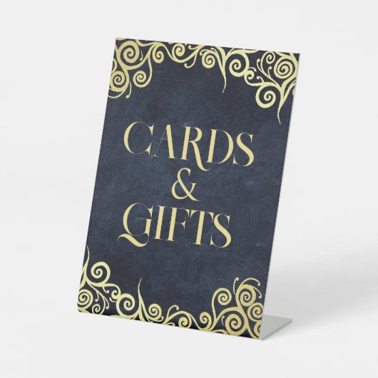 Signe De Table Mariage D'Hiver Luxury Marine Bleu Et Or (Recto)