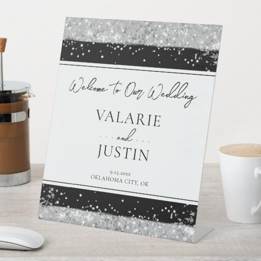 Signe De Table Mariage d'hiver Silver et Parties scintillant noir (In SItu)