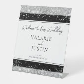 Signe De Table Mariage d'hiver Silver et Parties scintillant noir (Recto)