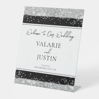 Signe De Table Mariage d'hiver Silver et Parties scintillant noir