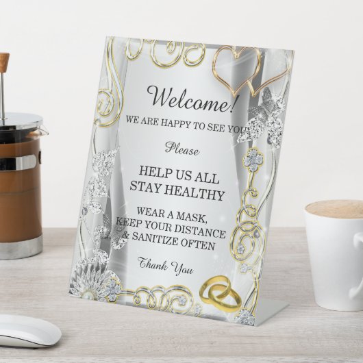 Signe De Table Mariage d'or Cercles Coeurs Mariage Sécurité (In SItu)