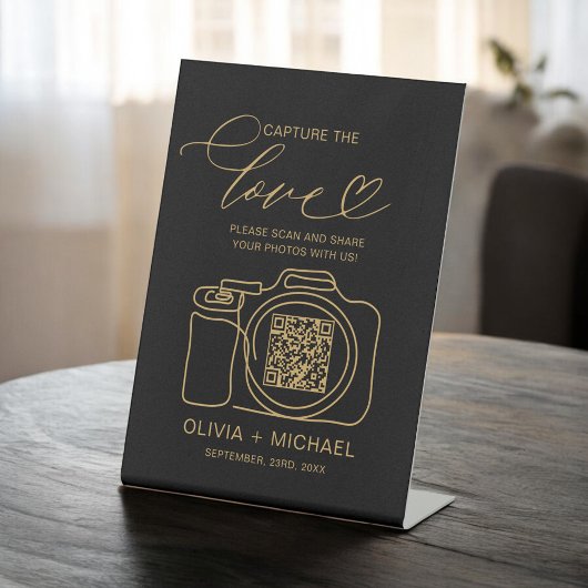 Signe De Table Mariage d'or noir capturer le code QR d'amour