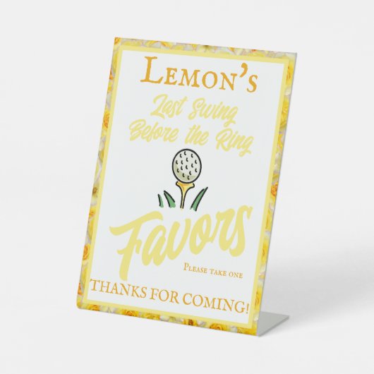 Signe De Table Mariage du Bachelorette Golf Jaune Blanc (Recto)