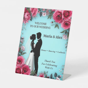 Signe De Table 🌷 Mariage du Couple Floral en Turquoise et Rose �