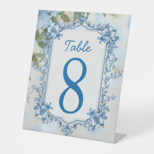 Signe De Table Mariage élégant fleurs superposées bleues et blanc
