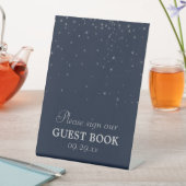 Signe De Table Mariage Elegant Marine & Silver Falling Stars (In SItu)