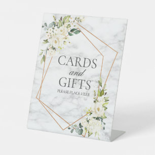 Signe De Table Mariage en marbre blanc blanc géométrique cuivre