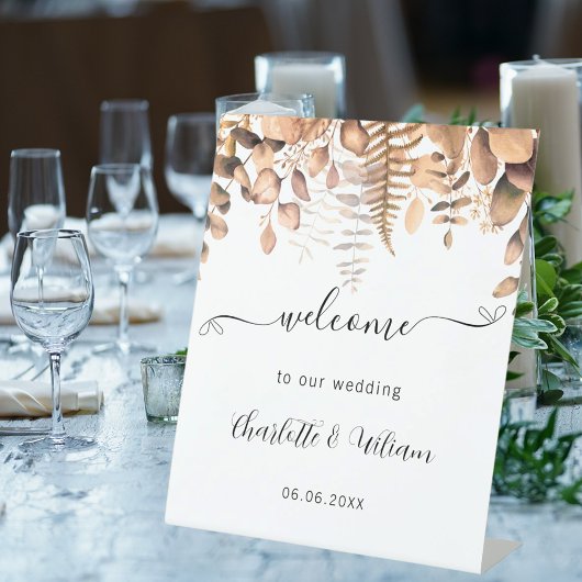 Signe De Table Mariage eucalyptus automne script de bienvenue