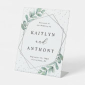 Signe De Table Mariage Eucalyptus Géométrique Silver Foil Bienven (Recto)