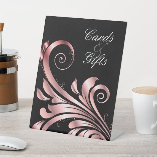 Signe De Table Mariage feuille Rose or rose noir (In SItu)