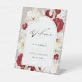 Signe De Table Mariage fleuri rouge et blanc rubis Bienvenue (Recto)