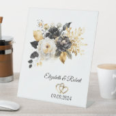 Signe De Table Mariage Fleurs Or Noir Blanc (In SItu)