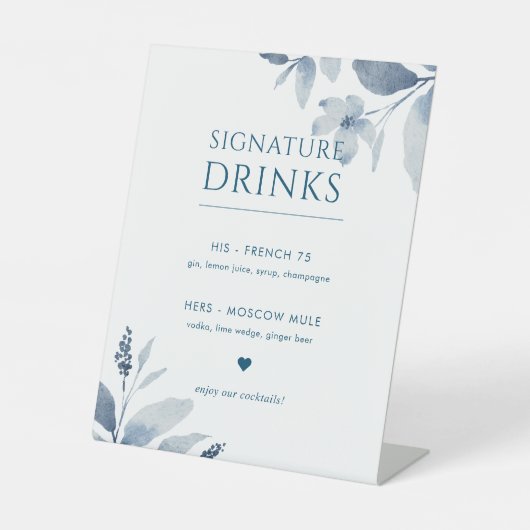 Signe De Table Mariage floral bleu foncé Signature Boissons Signa (Recto)
