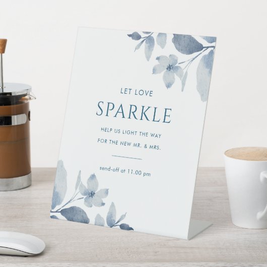 Signe De Table Mariage floral bleu foncé Sparkler Envoyer Désacti (In SItu)