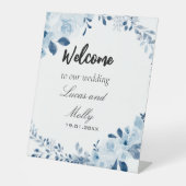 Signe De Table Mariage Floral bleu français moderne (Recto)