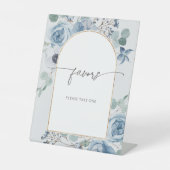 Signe De Table Mariage floral bleu poussiéreux Favoriser s'il vou (Recto)