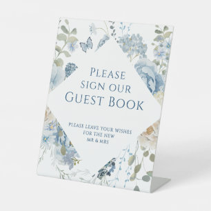 Signe De Table Mariage Floral Bleu Romantique Signer Notre Livre 