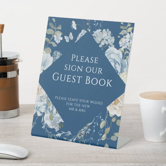 Signe De Table Mariage Floral Bleu Romantique Signer Notre Livre (In SItu)