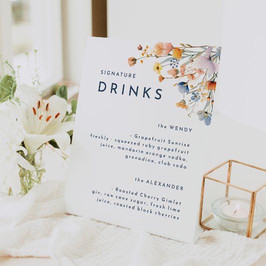 Signe De Table Mariage floral élégant en gras signature Boissons