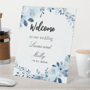 Signe De Table Mariage Floral Français Bleu Moderne