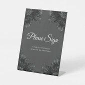 Signe De Table Mariage floral gris et noir (Recto)