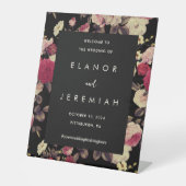 Signe De Table Mariage Floral Moody Noir classique Bienvenue (Recto)