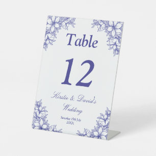 Signe De Table Mariage Floral Orné Bleu