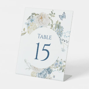 Signe De Table Mariage floral romantique bleu Dusty