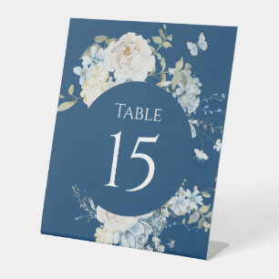 Signe De Table Mariage floral romantique bleu Dusty