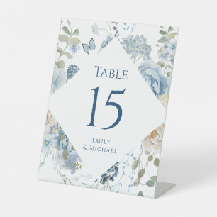 Signe De Table Mariage floral romantique bleu Dusty