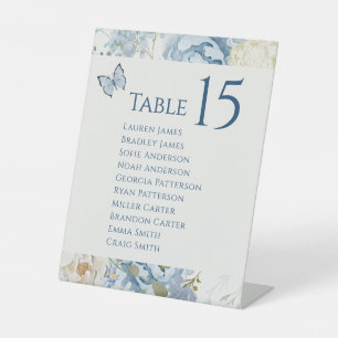 Signe De Table Mariage floral romantique bleu Dusty