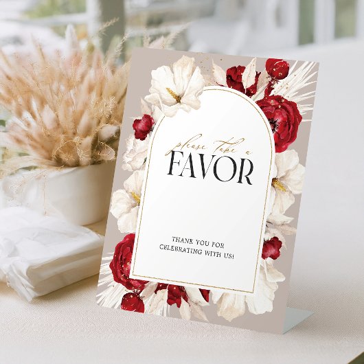 Signe De Table Mariage floral rouge et blanc rubis faveurs table