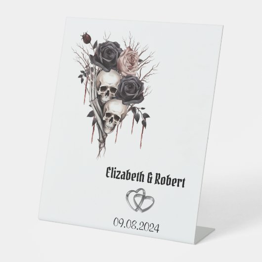 Signe De Table Mariage gothique noir Rose crânes (Recto)