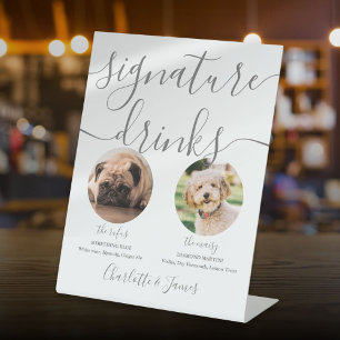 Signe De Table Mariage gris Pet Chien Signature Boissons