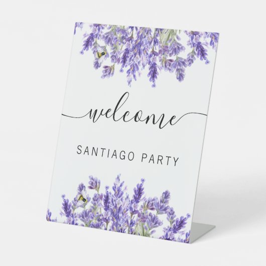 Signe De Table Mariage lavender nom script bienvenue (Recto)