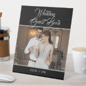 Signe De Table Mariage Livre d'invité Photo Élégant Script Argent (In SItu)