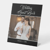 Signe De Table Mariage Livre d'invité Photo Élégant Script Argent (Recto)