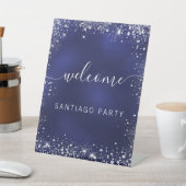 Signe De Table Mariage marine bleu argent nom script bienvenue (In SItu)