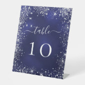 Signe De Table Mariage marine bleu argent numéro de table (Recto)