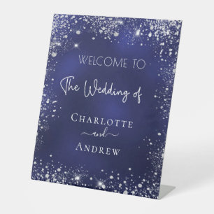 Signe De Table Mariage marine bleu argent parties scintillant bie
