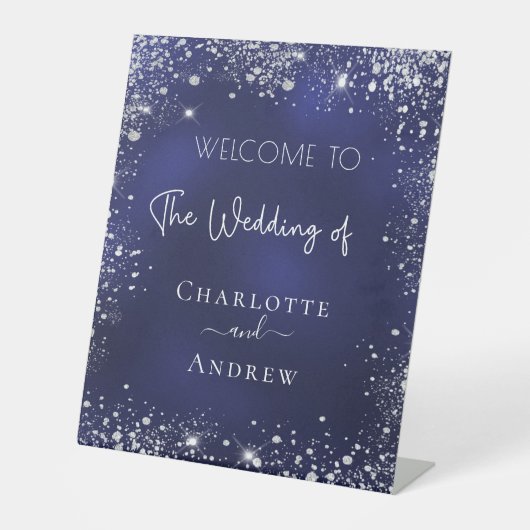 Signe De Table Mariage marine bleu argent parties scintillant bie (Recto)