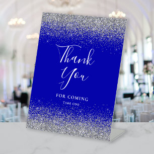 Signe De Table Mariage Merci Paillettes Bleu Royal Argent