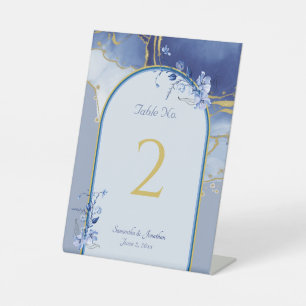 Signe De Table Mariage moderne en marbre bleu Aqua Numéro de tabl