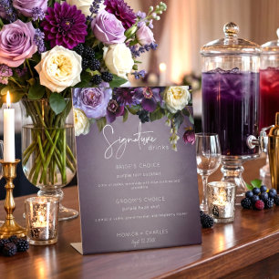 Signe De Table Mariage Moderne Fleuris Violet et Lavande Sombres