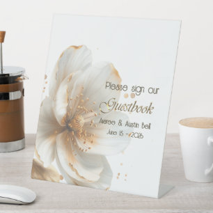 Signe De Table Mariage Moderne Minimaliste Or et Blanc