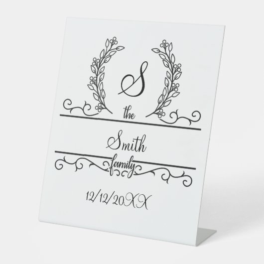Signe De Table Mariage monogramme Nom de famille Feuilles de scri (Recto)