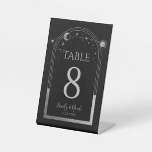 Signe De Table Mariage mystique Black Silver Sun Moon Stars