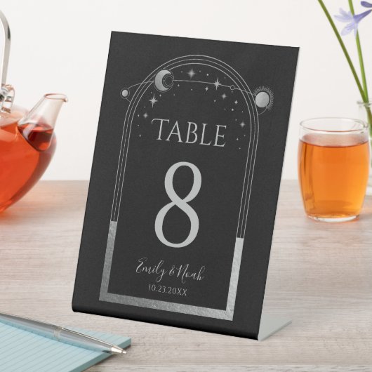 Signe De Table Mariage mystique Black Silver Sun Moon Stars (In SItu)